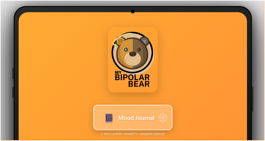 Bipolar Bear mood tracker app — phone mockup with Mood Journal